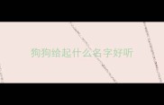 狗狗给起什么名字好听